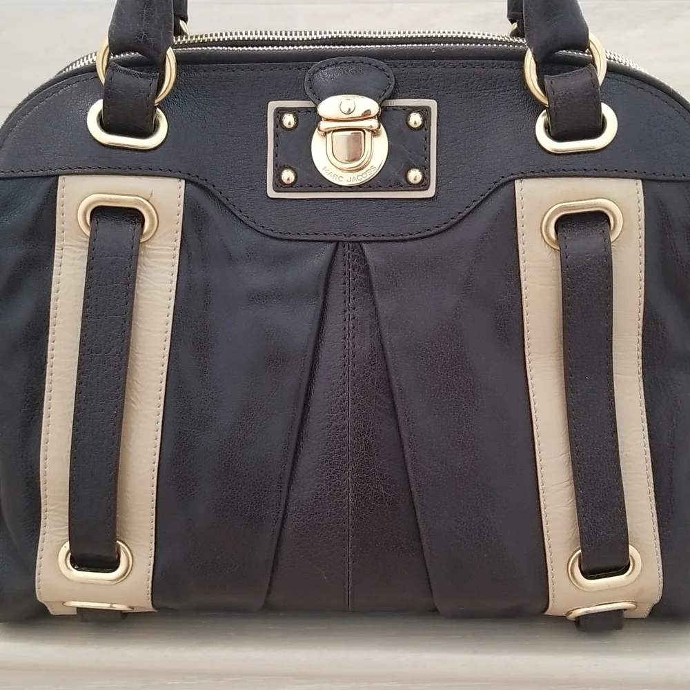 Marc Jacobs Hudson Striping Leather Satchel with Leather Lining in Dark …
